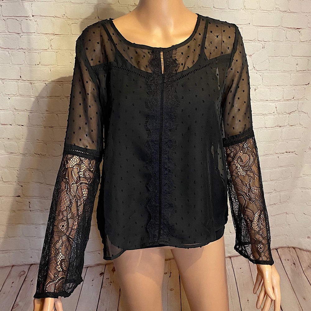 Self Esteem black lace blouse with ruffled top size medium